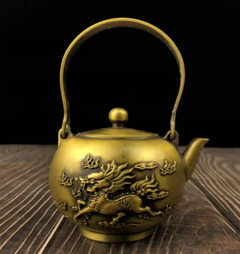 Китайская латунная архаизовая статуя чайника kirin