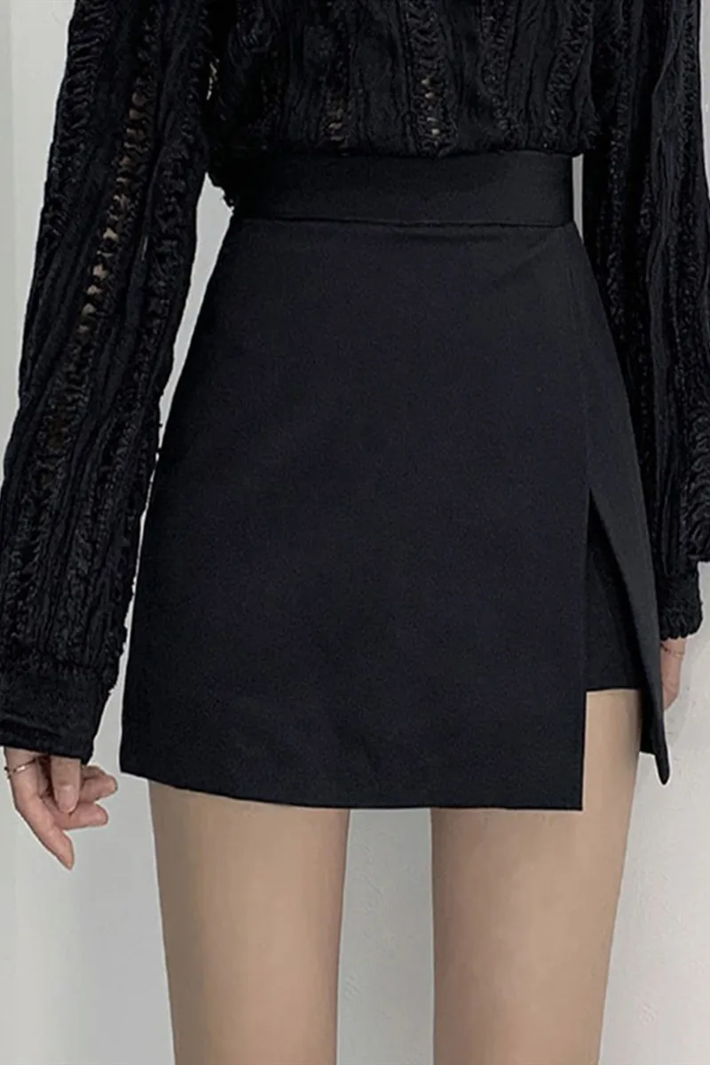 

Irregular Women Shorts Skirts 2021Summer New High Waist Wide Leg Slit Chic Shorts Office Lady Black Short Pants