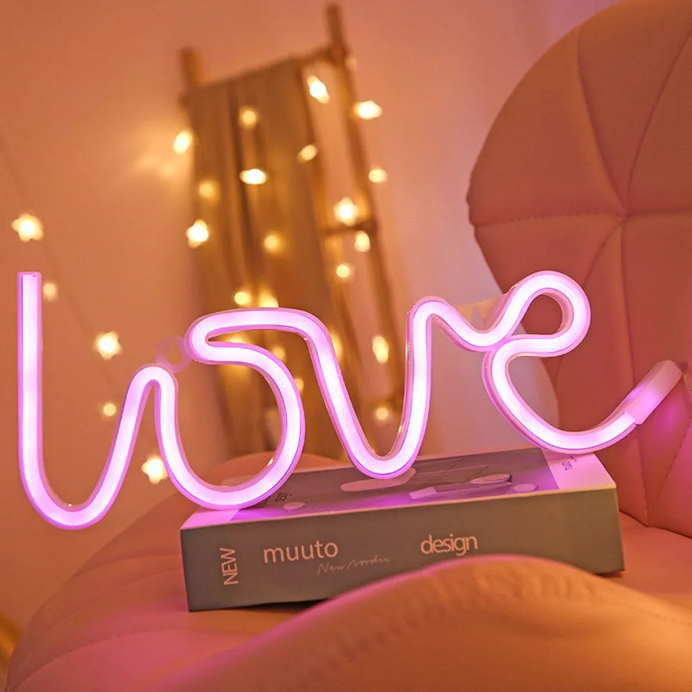 Креативный светодиодный неоновый светильник с надписью LOVE HEART украшение для
