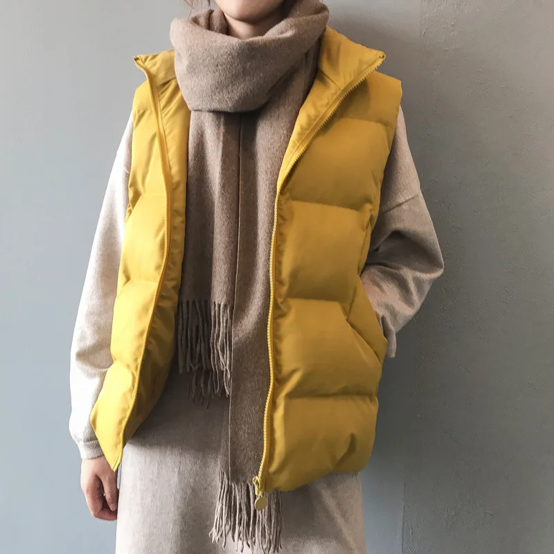 Зимний хлопковый жилет пальто для женщин без рукавов с воротником стойкой на