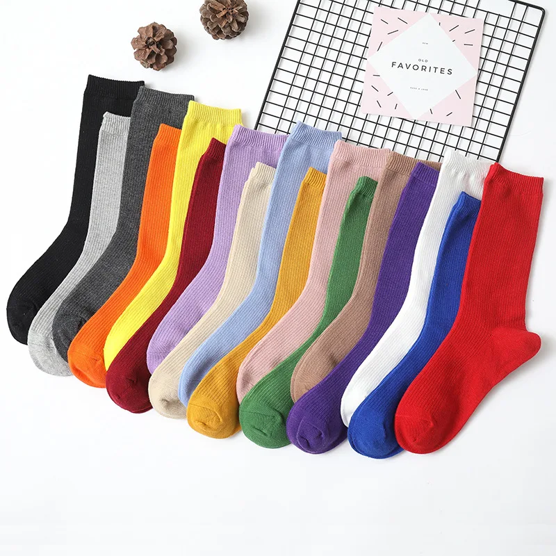 

Socks Wholesale Women's Japanese Cotton Pile Socks Women Purple Solid Color Comfortable Cotton Socks 17 Colors