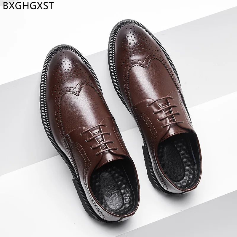 Men Luxury Brand Brogue Mens Leather Wingtip Shoes Black Dress Shoes Mens Fashion Sapato Social Masculino