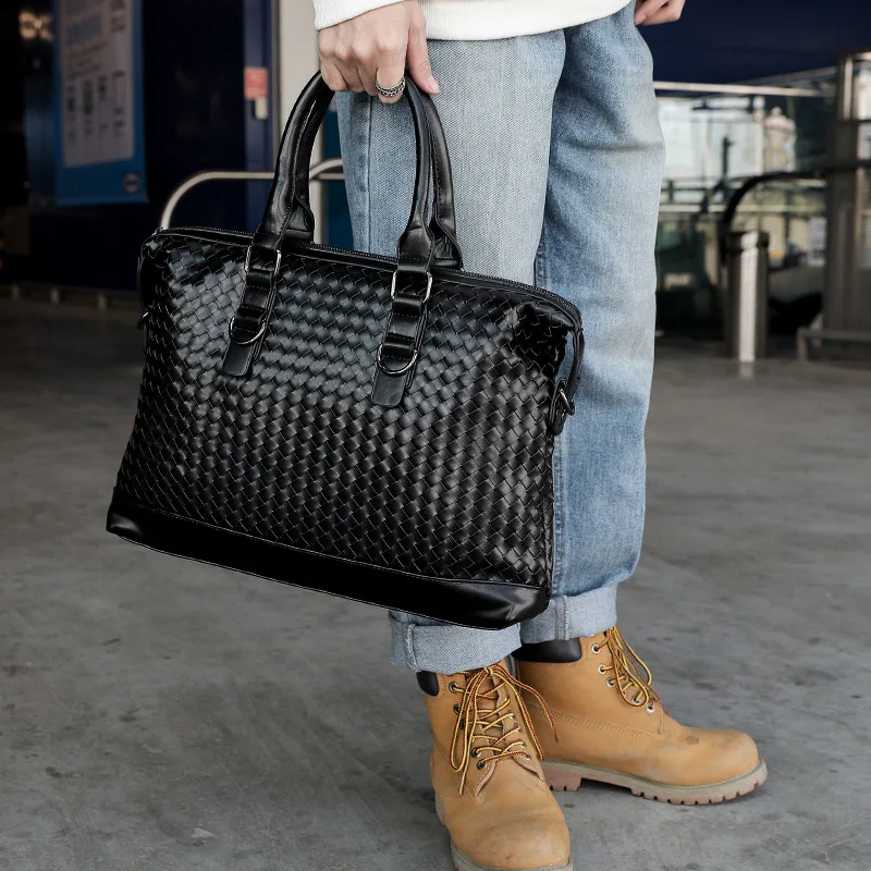 HandBag Men's Leather Luxury Brand Business Briefcase Leather Woven Bag Fashion Shoulder Bag Computer Bag Large Capacity 2021