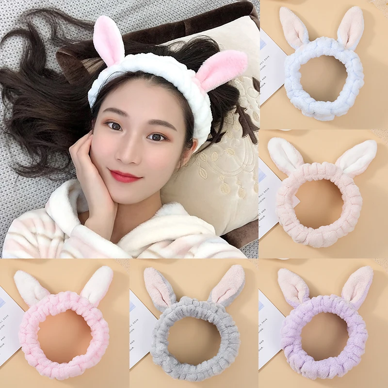 Повязка на голову женская из кораллового флиса милый обруч с милыми кроличьими