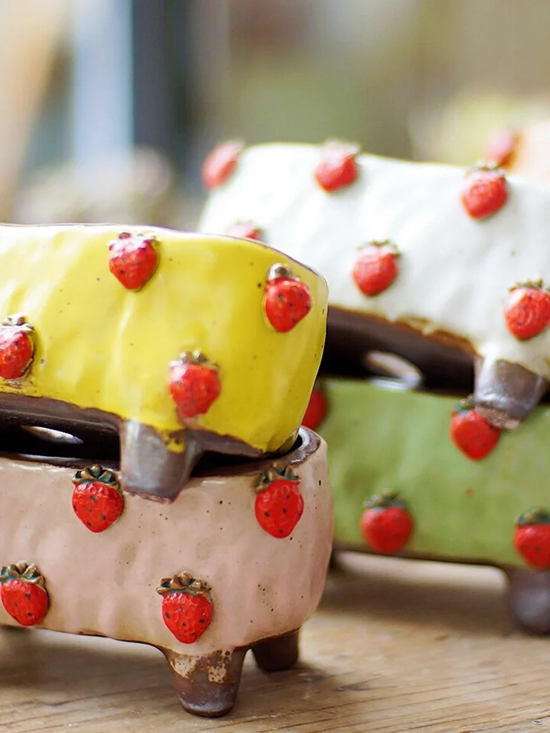 Прекрасная Клубничная грубая керамика многомясовое растение горшечный камень