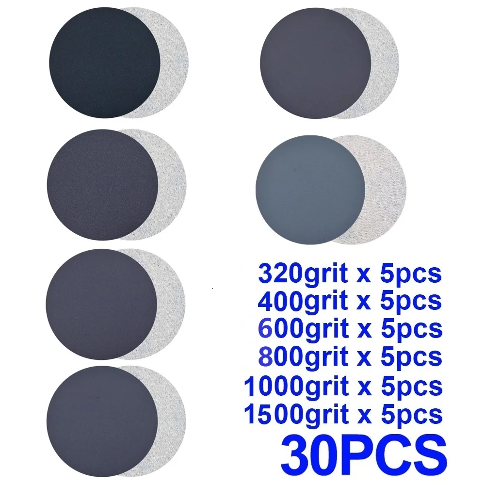 

30Pcs Hook&Loop 3inch Sanding Discs 75mm Wet/Dry Sandpaper 320-1500 Grit With Hook &Loop Sanding Pad For Wood