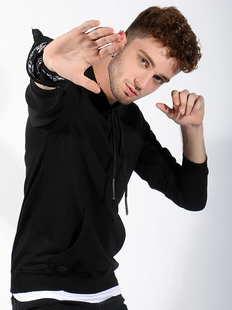 

Kangaroo Pocket Hooded Black Mens Sweatshirt