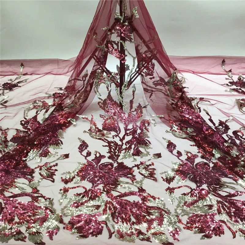 

NaXiu French lace fabric with Black color sequins 5 yards flower embroidery tulle lace fabric high class for wedding