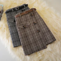 korean version of woolen cloth childrens autumn and winter new style breasted irregular high waist plus size short skirt s xxl
