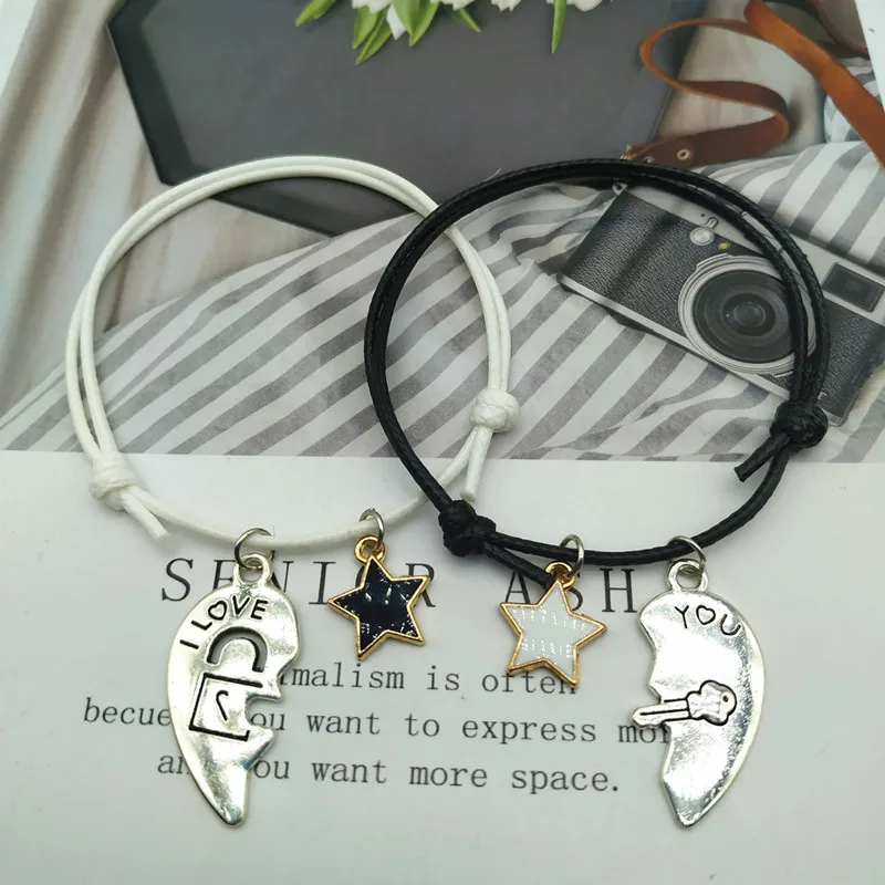 2 шт. новый браслет для друга счастливая веревка брелок Locky Key черно-белая звезда