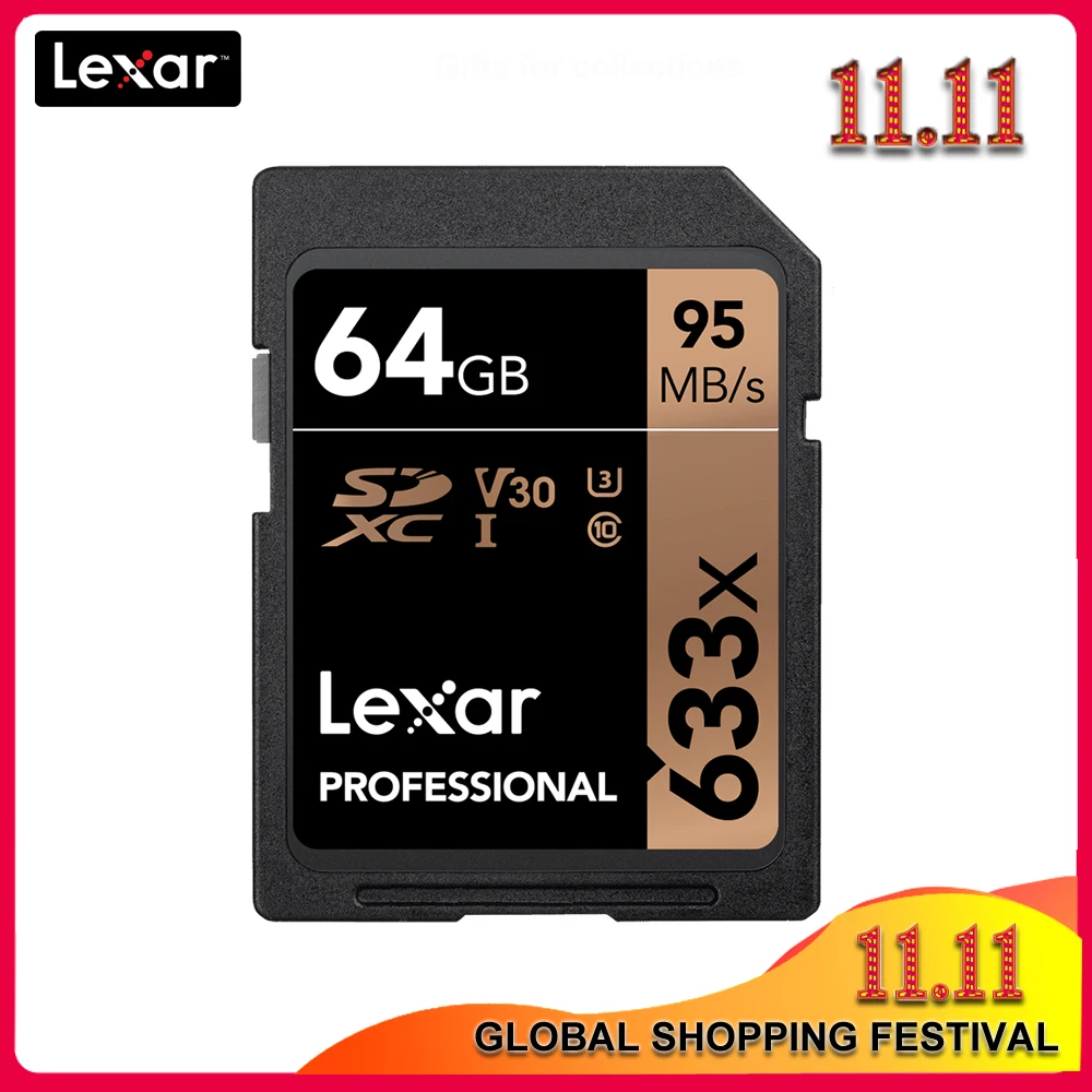 Lexar 633x16 Гб оперативной памяти, 32 Гб встроенной памяти, 64 ГБ, класс 10 SD карта SDHC/SDXC карты памяти SD карты 128 ГБ 256 95 МБ/с. для зеркальной однообъективной камеры/HD камера