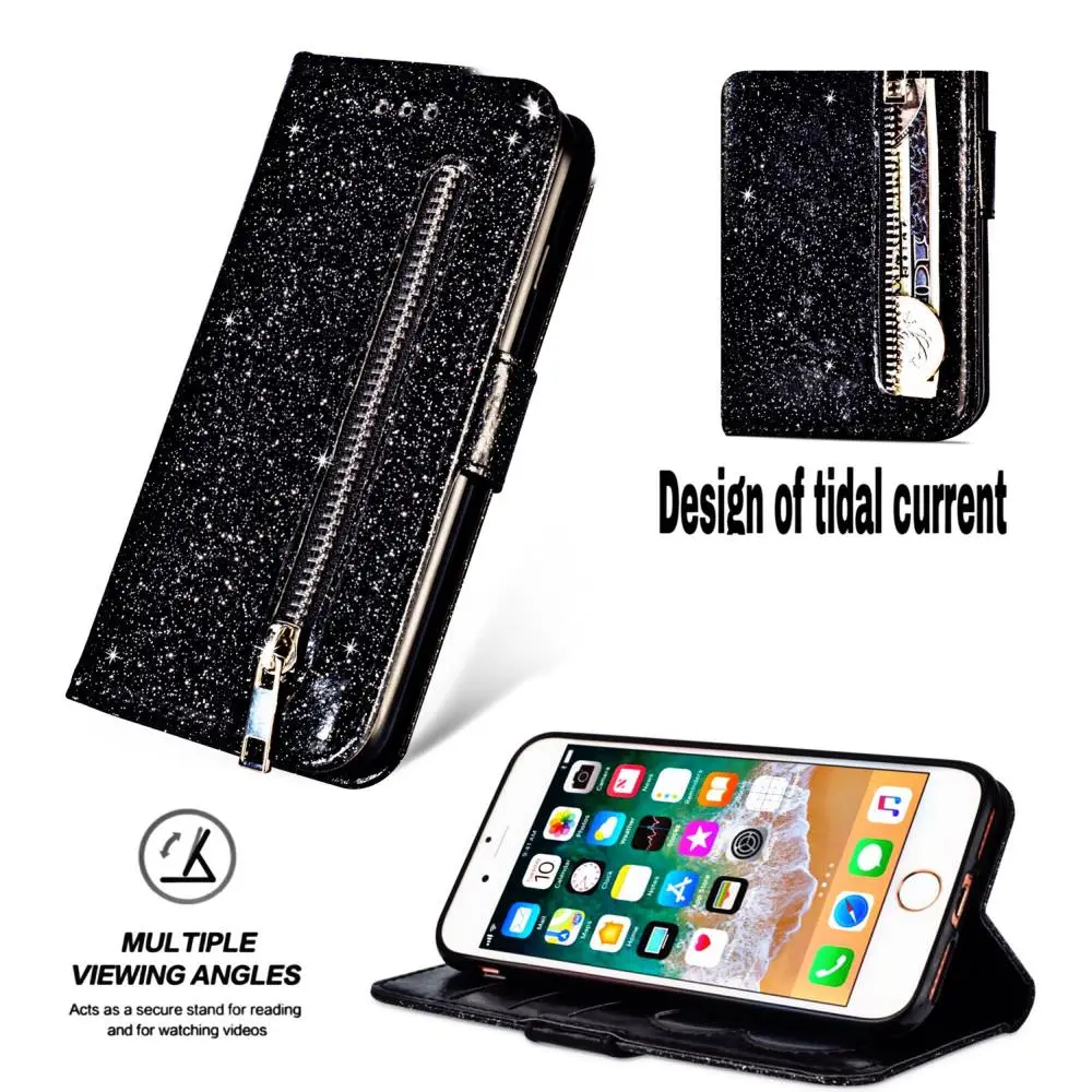 LAPOPNUT Блестящий на молнии из искусственной кожи чехол для Iphone 11 Pro Xs Max Xr X 7 8 Plus 6 6s 5 5S SE Магнитный откидной Чехол-кошелек