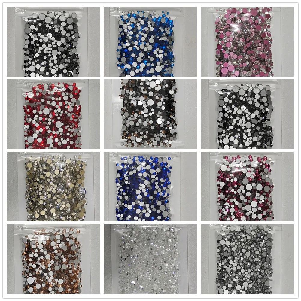 

Mixed size ss6 - ss30 crystal rhinestones non-heat repair flat back rhinestones and fabric garment rhinestones for nail decorati
