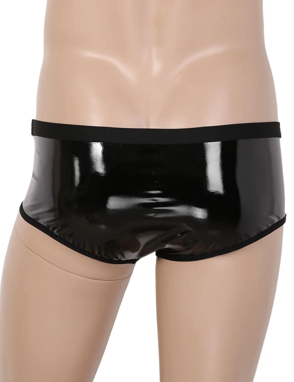 Мужские кожаные трусы с низкой посадкой черные слипы отверстием для пениса