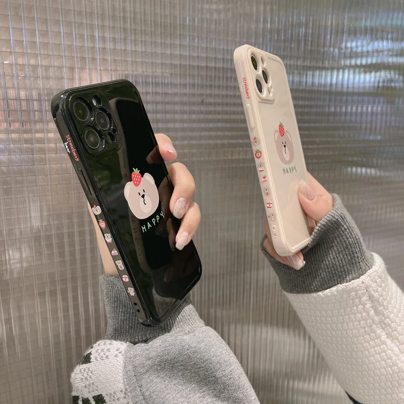 

Phone Case For iPhone 11pro max 12mini pro max 7p/8plus X/Xs max XR Back Cover Phone shell Painted Soft Glue cartoon couple Cute