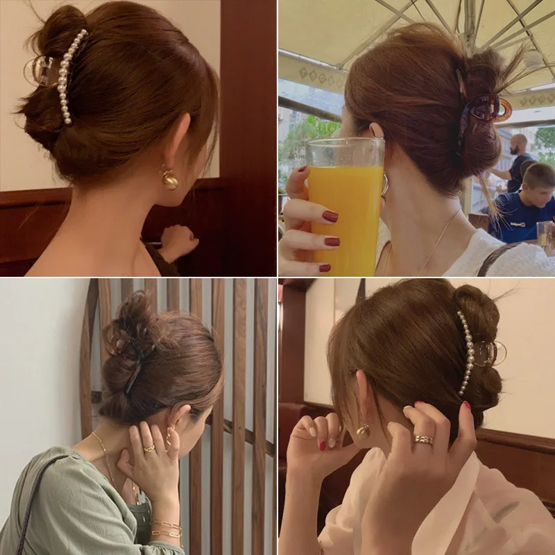 Korean Hair Clip Female Pearl Back Head Large French Retro Ponytail Shark Headdress Accessories |