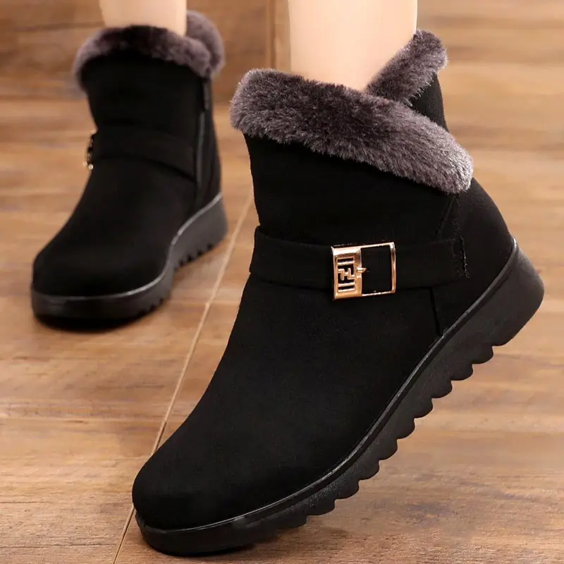 

Winter boots women shoes 2021 solid flat plush warm snow boots women shoes zipper platform ankle boots casual shoes woman