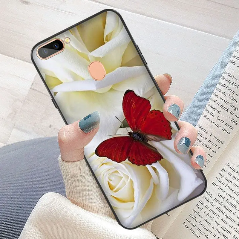 Красная бабочка на белой розы цветок ТПУ мягкий чехол для телефона с