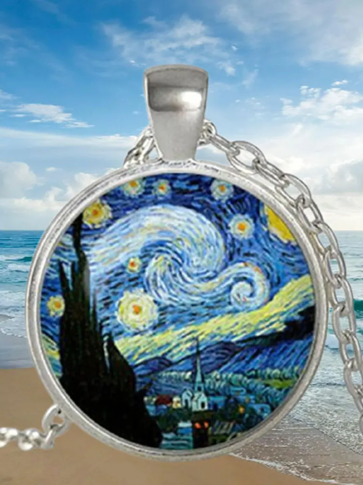 Кулон Звездная ночь с изображением Ван Гога ожерелье стеклянное художественное