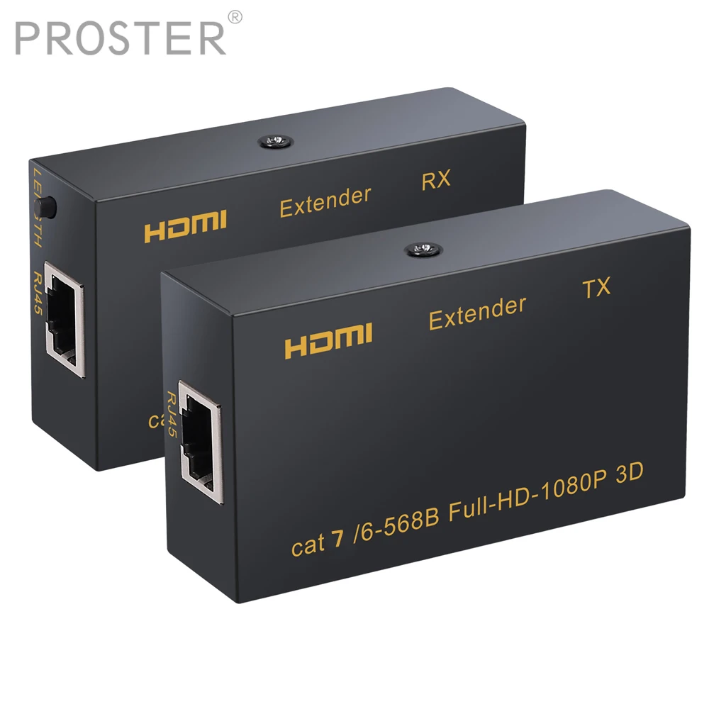 PROZOR HDMI удлинитель (Tx + Rx) для RJ45 cat7 Cat6 Ethernet кабель до 196ft(60 м) поддерживает Full HD