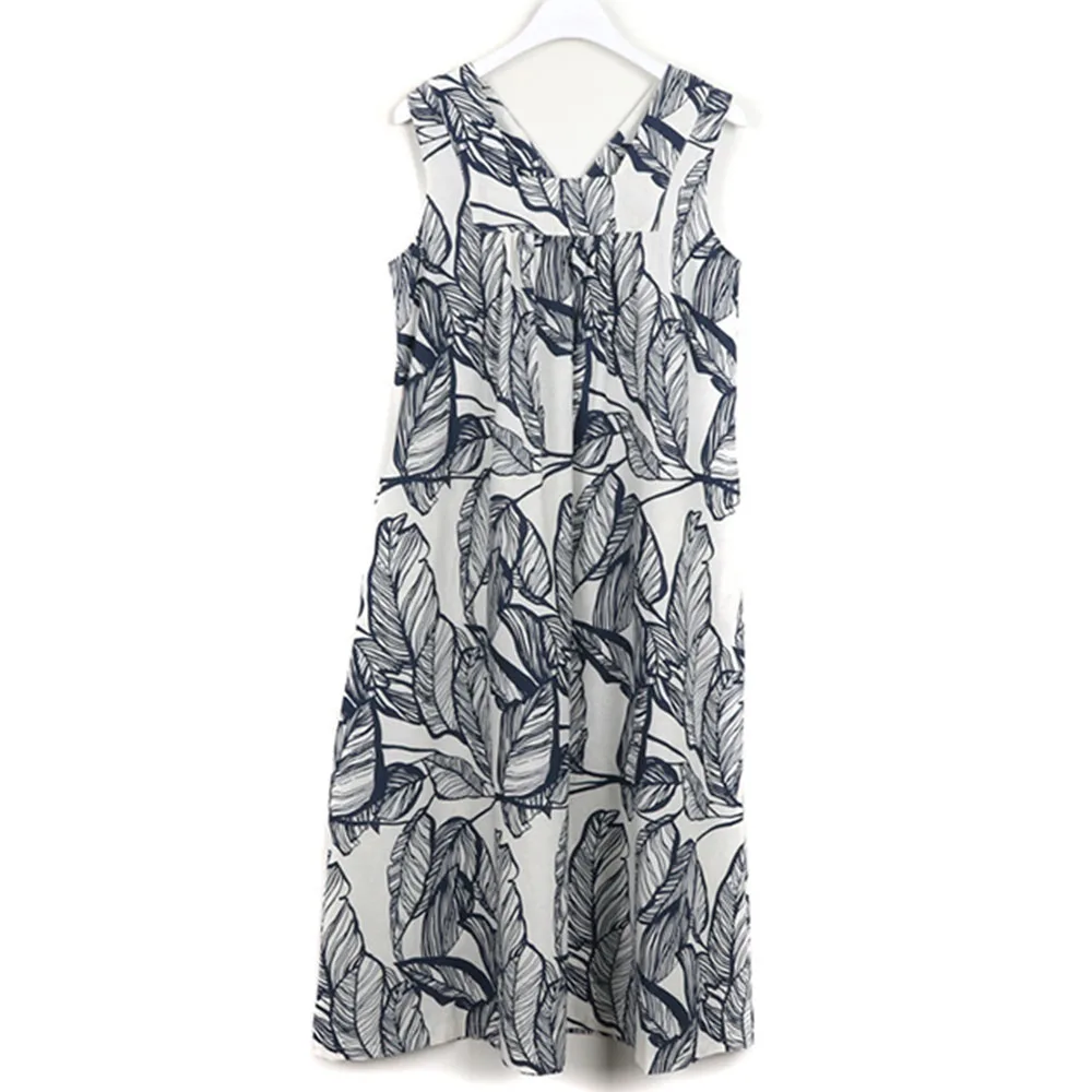 

2021 Summer Sleeveless Chiffon Long Dress Tropical Print Beach Sundress Women Korea Oversize Holiday Vacation Maxi Casual Dress