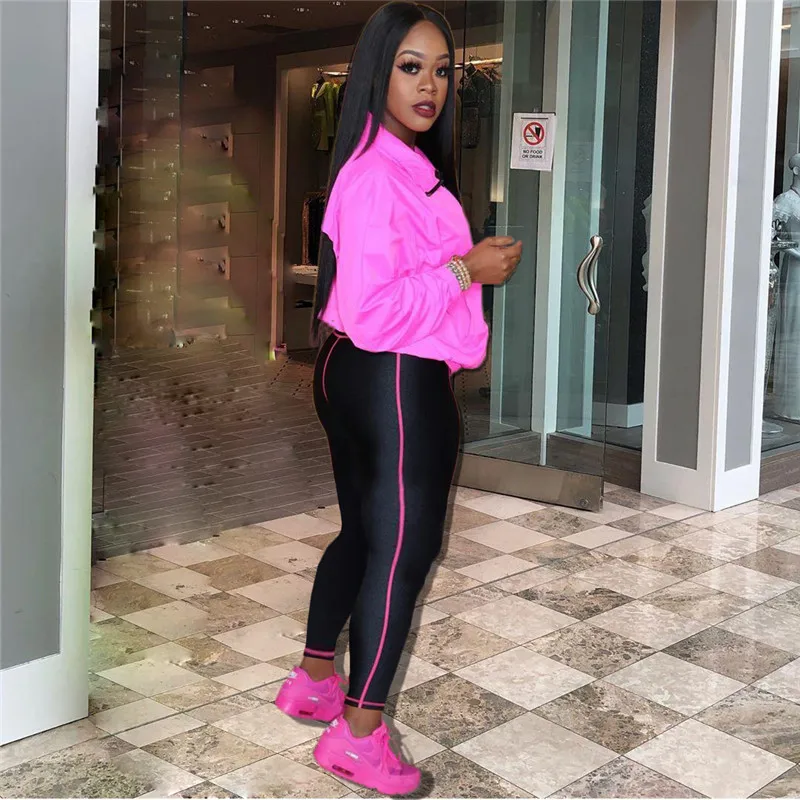 Adogirl флуоресцентный зеленый женский спортивный костюм Athleisure комплект из двух предметов со стоячим воротником куртка с длинными рукавами пальто узкие брюки спортивная одежда