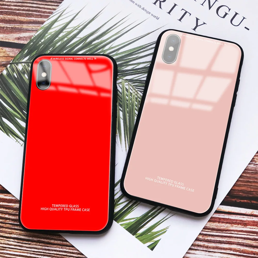 Роскошный чехол из закаленного стекла для iphone 8 plus x 7plus xs xr 7 6s чистый цвет мягкий
