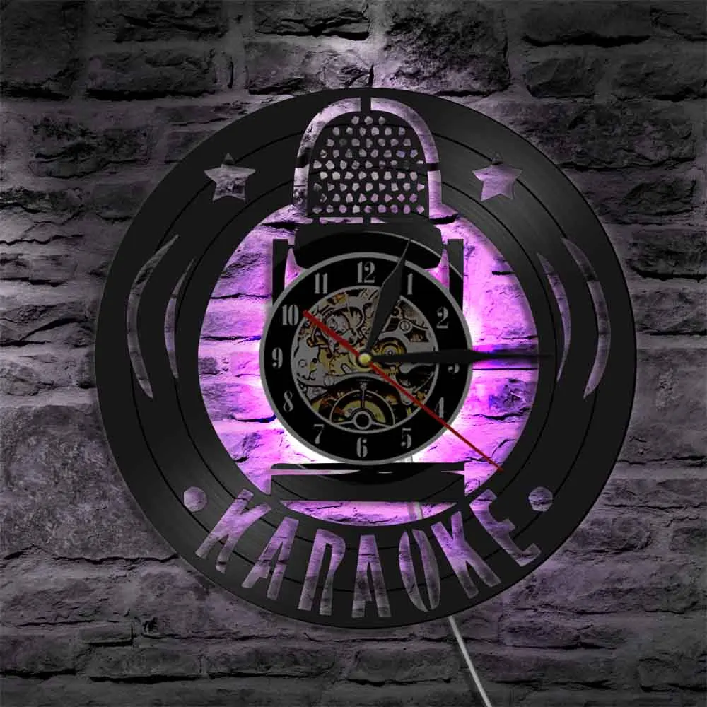 Настенные часы со звездами для караоке микрофоном пения любителей вечерние