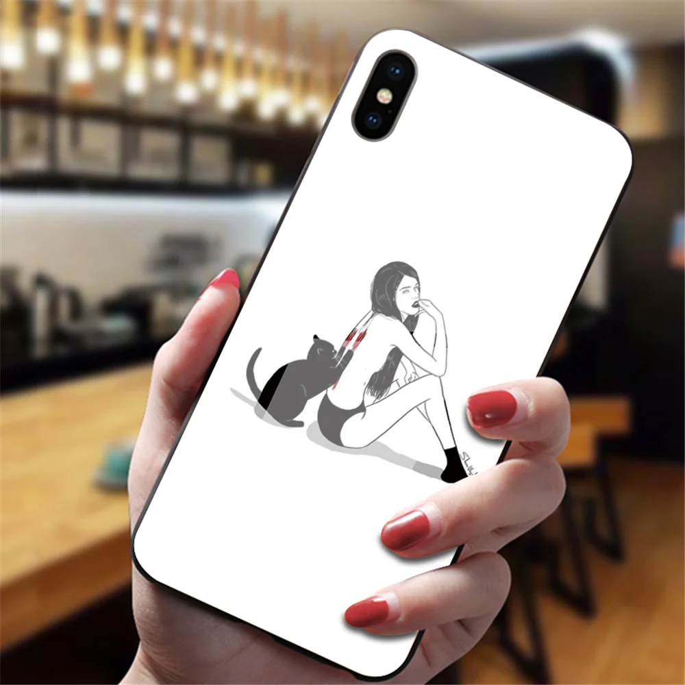Забавная Милая задняя крышка с изображением кота для iphone XS Max XR X 5 5S 6 6S 7 8 Plus 11 Pro Max, милые чехлы из закаленного стекла - Цвет: 8049