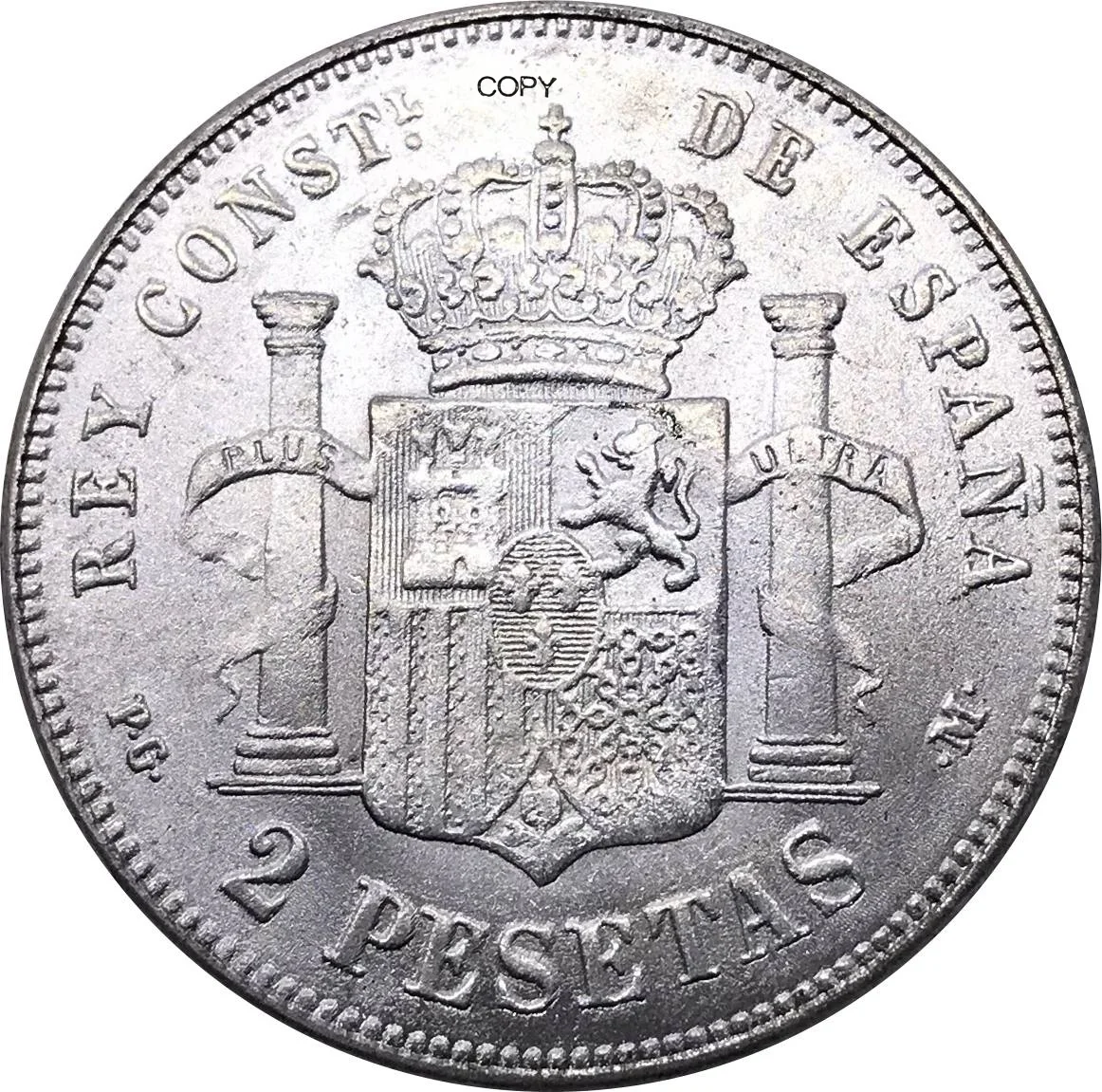 

Spanish 1891 PG M Spain 2 Pesetas - Alfonso XIII 1st Portrait Cupronickel Plated Silver Metal Souvenir Gift Collectible Coins