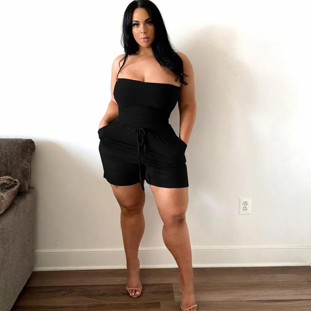 

Женский комбинезон без рукавов, повседневный Свободный комбинезон без бретелек со складками и карманами, лето 2021