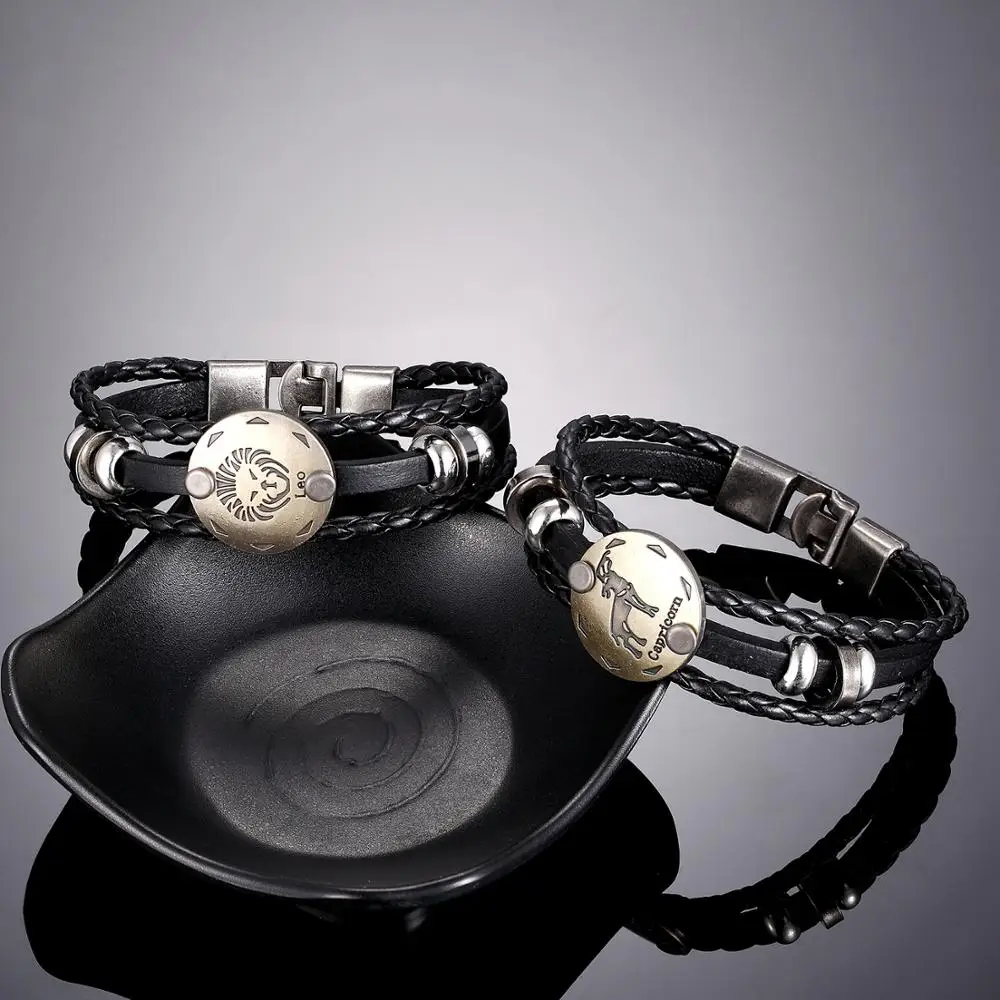 Мужской кожаный браслет 12 знаков зодиака в стиле ретро | Украшения и аксессуары