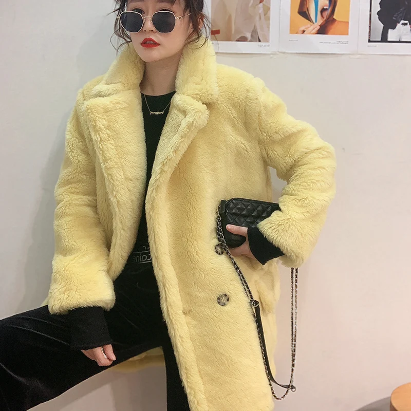 Новинка зимнее пальто из 2019 шерсти Женское с v-образным вырезом и длинным рукавом