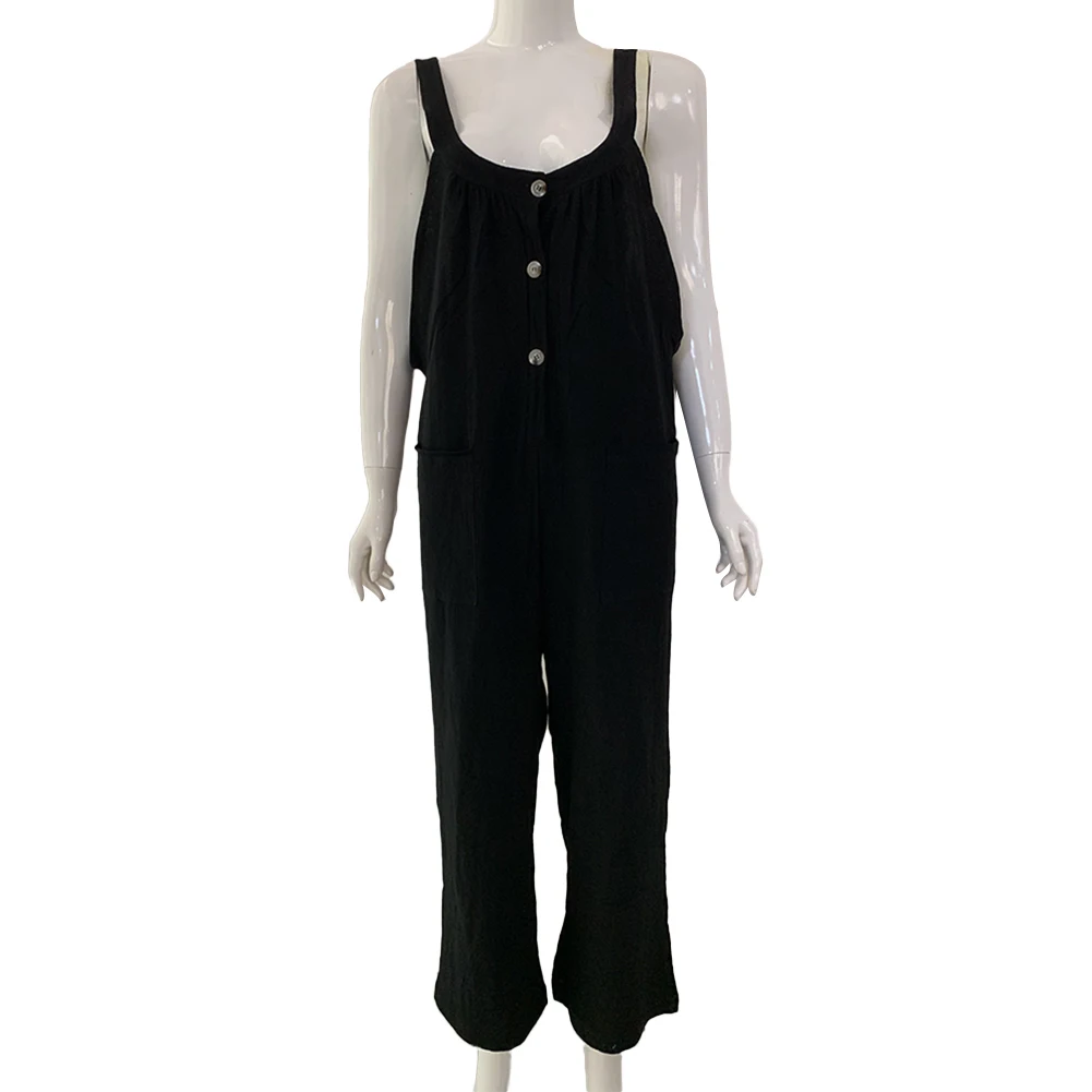 Комбинезон женский однотонный из хлопка и льна с карманами на пуговицах 5xl |