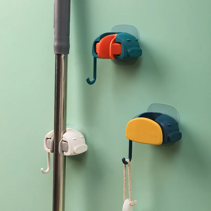2PCS Creative Cartoon Mop Holder Bathroom Broom Holder Free Punching Seamless Glue Wall-mounted Mop Hook Bathroom Accessories