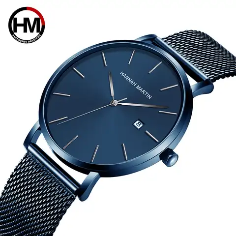 Классические мужские часы Bauhaus, темно-синие японские Кварцевые водонепроницаемые, из нержавеющей стали, модные, деловые, с календарем, ультр...