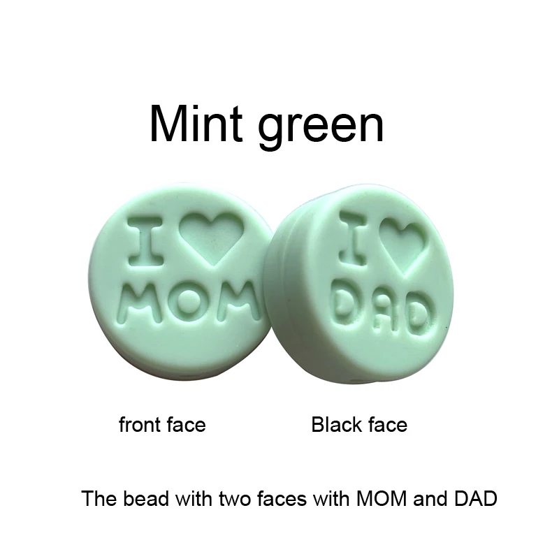 Mint green Новинка 100 шт я люблю маму Силиконовые Прорезыватели свободные бусины плоской круглой формы жевательные бусины для DIY соска для зубов Шарм Детские зубные кольца - Цвет: Mint green