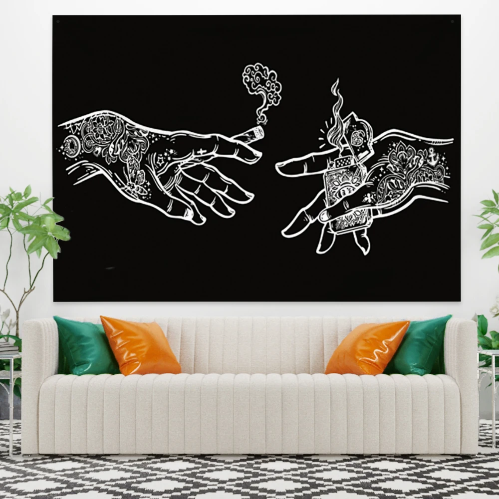 

Laeacco Minimalism Tapestry Bedroom Wall Hanging Blanket Hand In Hand Art Wall Cloth Dorm Home Decor Wall Carpet Beach Towel