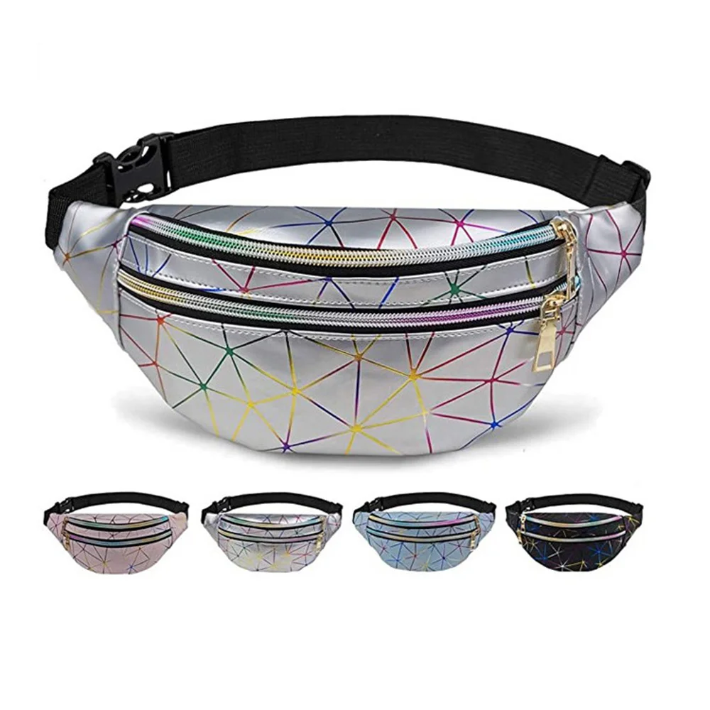 

Голографическая поясная сумка Geestock для женщин, забавная Водонепроницаемая бананка с блестками, с геометрическим узором, модная Лазерная Су...