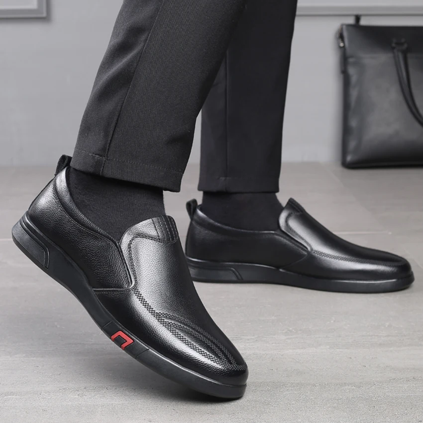 BIMUDUIYU Genuine Leather Shoes Men Loafers Soft Cow Casual Breathable Slip on Male Footwear Black Moccasins | Обувь