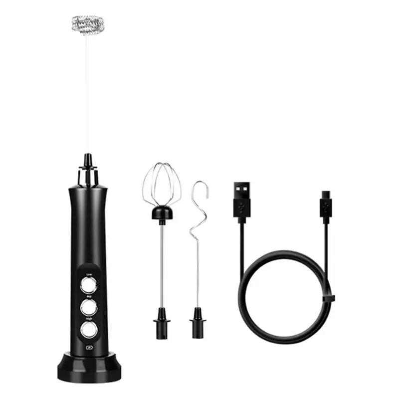 

New USB Rechargeable Milk Frother Mixer 2 Whisk Handheld 3-Speed Milk Foamer for cappuccino,Egg beater Mini Blender Built in