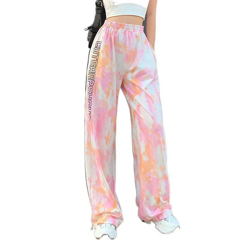 

Tie-dyed Sports Women's Trousers All-match Elastic High Waist Loose Straight Leg Trousers Fashion Casual Harajuku Jogging Pants