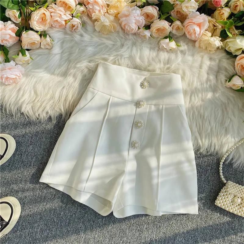 

Casual pants were thin and versatile women's high waist elastic shorts ladies retro wide leg pants thin section hot pants shorts