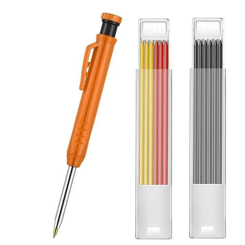 

Carpenter Pencil,1Pcs Solid Work Pencil Set With 12 Refill Leads Built-In Sharpener For Drawing Scribering Woodworkin