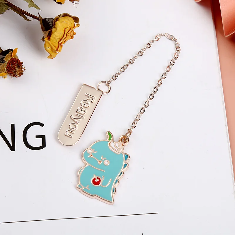

1pc Kawaii Cartoon Dinosaur Metal Bookmark Clip Page Pendant Marker of Page Kids Stationery