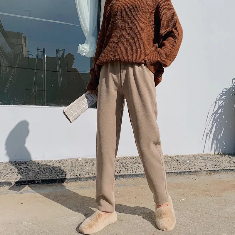 

Winter pants women korean casual sweatpants women vintage high waist pants joggers women pencil pants fleece pink trousers blue