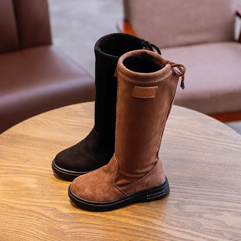 

2021 Autumn New Kids Boots Girls Fashion Suede Rubber Boots Knee-high Children Motorcycle Boots Non-slip Casual Student Sneakers