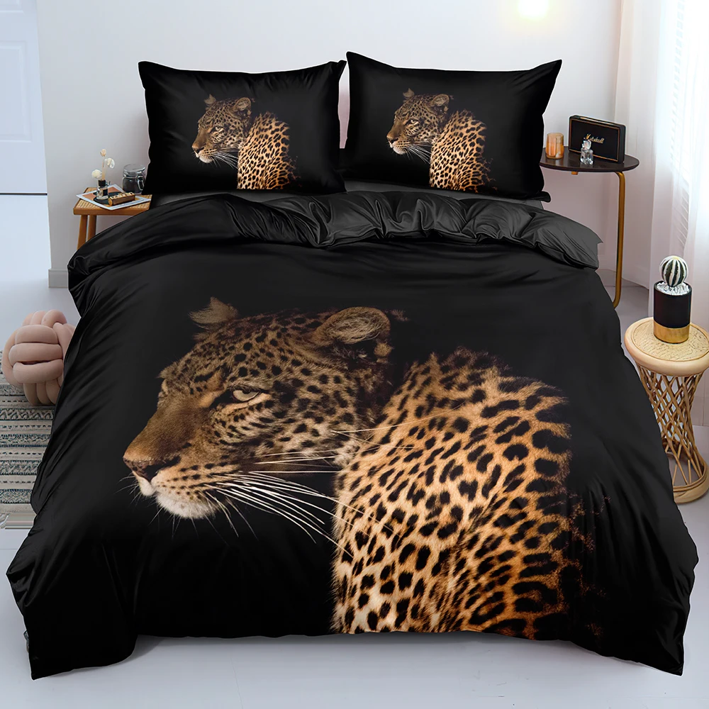 

3D Black Comforter Covers Design Leopard Quilt Cover Sets Pillow Sham King Queen Single Twin Size 140*200cm Animal Bedclothes