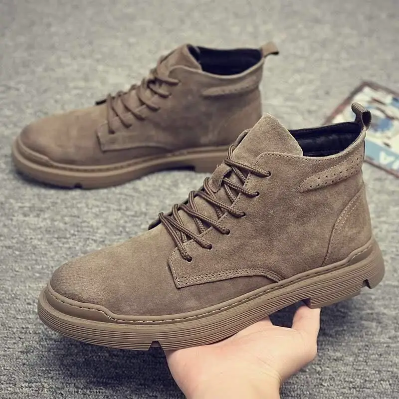 

Spring And Autumn Hot High Quality Leather Boots Male Casual Motorcycle Ankle Boots For Men Lace-Up Basic Tooling Shoes Man Hot
