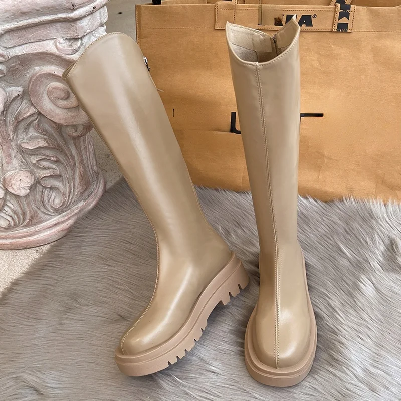 

Женские сапоги до колена, зимние сапоги из искусственной кожи на среднем каблуке, с плюшевой подкладкой, на платформе, гладиаторы, 2022